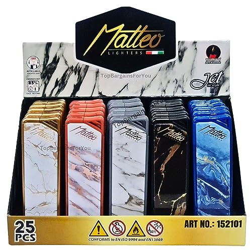 Zactly 5 x MATTEO Windproof Jet Flame Lighter Set Rare Dustproof Electronic Gas Refillable (Marble)