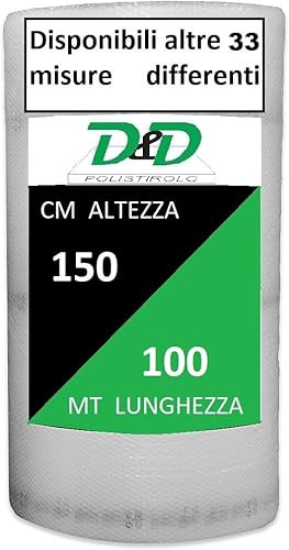 D. & D. Polistirolo® - Film à bulles pour l'emballage et l'expédition - Fabriqué en Italie - Bulles d'air pour protéger, amortir et emballer les objets pendant le transport (H 150 cm x 100 m/l)