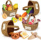 Lehoo Castle Wooden Play Food, Toy Food for 3 Year Old Girl Gifts, Food Groups with 4 Fabric Baskets, Toy Food Set for Kids Kitchen, Play Kitchen Accessories for Boy or Girl 3+