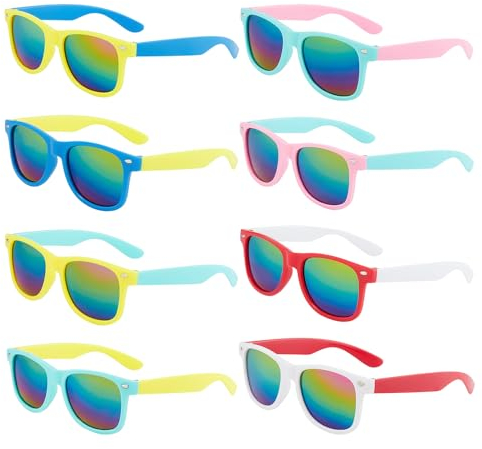 NYGGTYK 8 Stück Kinder-Sonnenbrillen, Bunte Brillen, Neonfarbene Brillen, Bunte Kinder-Brillen, Kinder-Party-Sonnenbrillen, Party-Geschenke, Strand-Pool-Party Im Freien