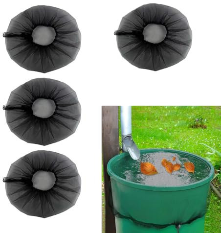 Copertura in rete per barili di pioggia, 4 pezzi, protezione per serbatoio con coulisse regolabile, per casa, giardino esterno (diametro 95 cm)