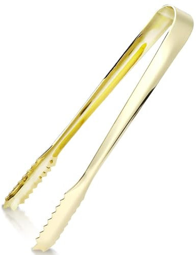 Stainless Steel Gold Ice Tongs - Mini Bar Sugar & Candy Serving Utensil for Appetizers, Salads, and Ice Buckets (Elegant Gold Finish)