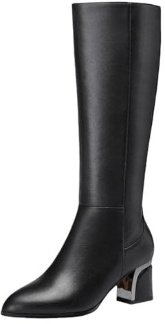 Overknees - Stivali da donna eleganti con polpaccio medio, alla moda e al ginocchio, con tacco a blocco, Nero , 37 EU