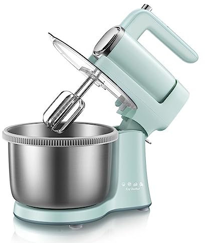 MRKU 2 in 1 Doppio Impastatrice Elettrica Portatile Impastatrice per Cibo Macchina 9 velocità Impastatrice per Torta con Ciotola in Acciaio Inox da 4L, 2 x Fruste, 2 x Ganci per Impastare per Cottura