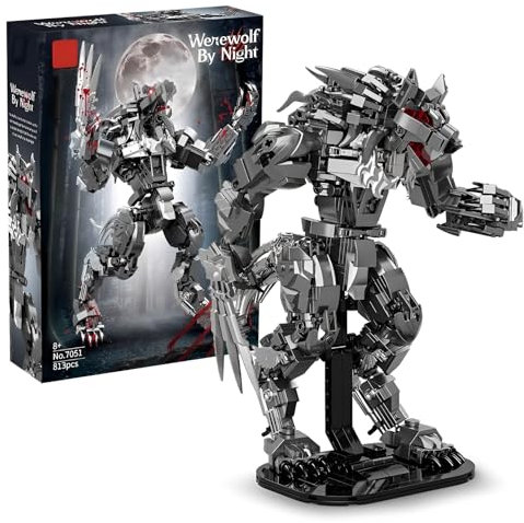 Werwolf bei Nacht Bausteine Bausatz mit Stützsockel, 813 PCS Kreative Wolf Monster Klemmbausteine, Werwolf Modell Spielzeug für Film Fans Erwachsene Kinder ab 8 Jahren