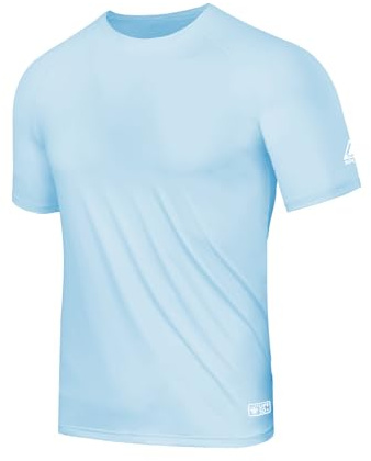 AMZSPORT UV skjorta för män, rashguard UPF 50, långärmad tröja och kortärmad tröja, solskydd, andas, snabbtorkande, skyddströja för fiske, surfing, vandring, cykling, 122014-blå, L