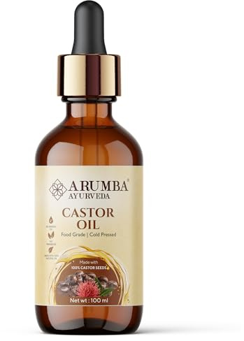 Arumba Ayurveda Castor Oil 100 ml in Glass Bottle, For Dry Skin & Hair Growth, Eyelashes & Eyebrows Hexane Free Natural Food-grade Sustainably Sourced, 100% Pure Cold & Fresh-Pressed