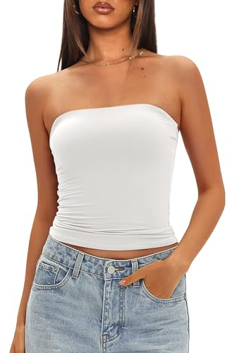 Darong Womens Tube Tops Strapless Crop Tops Double Lined Basic Going Out Tank Top Bulit in Bra 9205 White S