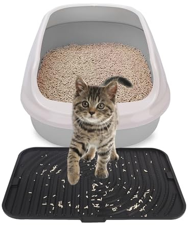 Sueving Silicone Cat Litter Mat, 45cm x 30cm Small Cat Litter Trapping Mat for Floor (Black)