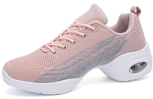 Hiuzylqx Damdansskor, Lätta, Andningsbara Jazzdansskor Snörskor Med Kudde Mesh Platåsneakers,Pink,40 EU