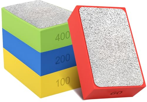 Distorris 4Pcs Diamond Hand Polishing Pads, Tile Polishing Pad 60# 100# 200# 400# Porcelain Glass Polishing Block for Sanding Tile Stone Ceramic Granite Marble Glass Concrete, Tiling Tools for Edge