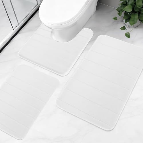 NAKIHOUSE Bathroom Mat Sets 3 Piece, Non-Slip and Absorbent Bath Mat Set | Toilet Mat Set, Ultra Absorbent Quick Dry Washable Bathroom Rugs for Shower Bathtub Sink Floor