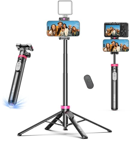 ULANZI 0.01s Auto Pop Open Phone Tripod with Remote, MT44B 59'' Selfie Stick Tripod w Dual Mount for Phone & Camera for Vlog/Live/Travel, Cell Phone Stand 360° Ball Head for iPhone 17Pro Max/Android