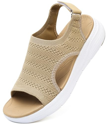 DimaiGlobal Sandali Donna Ortopedici Estivi Supporto Arco Plantare e Cinturino Regolabile Zeppa Punta Aperta Rete Lavabili in Lavatrice Traspiranti Sportivi Passeggio Casual Estate 40EU Moka