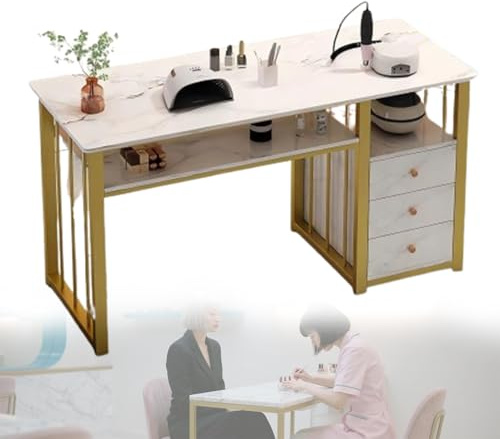 Moderner Nagelstation aus Marmor, doppellagig, 100 cm, Maniküretisch mit Schublade, professioneller Schönheitssalon-Arbeitsplatz für Nagelkunst und Design