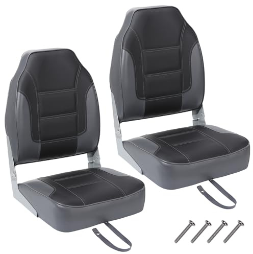 High Back Boat Seats, Folding Boat Seat, Thickened Sponge Padding and Hinge, Waterproof Boat Seat for Fishing Boat, jon boat, Speedboats, 2 Packs-Dark Grey