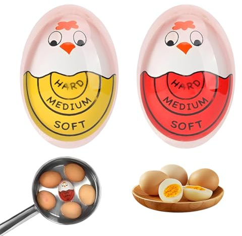 JRYXDS 2 Temporizadores de Cocina para Huevos en Forma de Pollito, con Indicador de Cocción (Duro/Medio/Blando), Ideales para Entusiastas de la Cocina, Rojo y Amarillo, 5.5 x 4 cm
