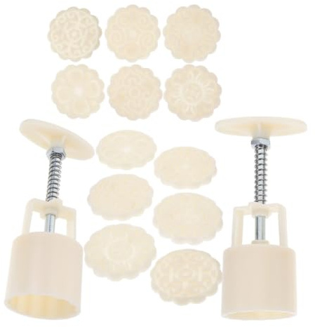 HOOWIFFY Molde para Tarta Lunar de Abs Blanco Diseño Floral 3d, 2 Juegos Sellos para Tartas y Galletas, Adecuado para Repostería Creativa y Principiantes