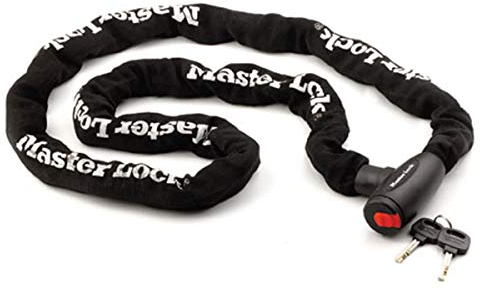 MASTER LOCK Gehärtetem Stahl Sicherheit Kette mit integriertem Schloss und Schlüssel [2m lang x 10mm] - Für Motorräder, Mopeds und Scooter & Fahrräder