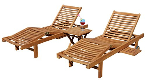 ALEOS. 2X Hochwertige Teak Sonnenliege Gartenliege Strandliege Liegestuhl Holzliege Holz sehr robust Modell: Cozy+ 1x Beistelltisch 45x45cm