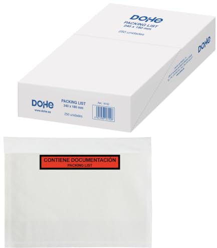 Dohe - Packing List (250 uds.) - Tamaño 240x180 mm, Sobres Transparentes de Plástico, Envío de Documentos, Transporte y Logística, Autoadhesivos Resistentes, Material de Oficina