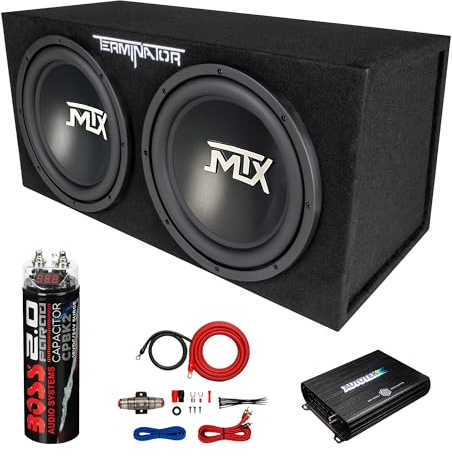 MTX Terminator Dual 12 Subwoofer Box, 1200W Mono Amp, & Wiring Kit