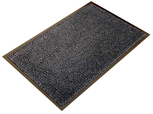 Ultralux Indoor Scraper Entrance Mat, 90cm x 150cm, Anti-Slip Vinyl Backed Door Mat with Absorbent Fibres, Grey, Indoor Use Doormat, Multiple Sizes