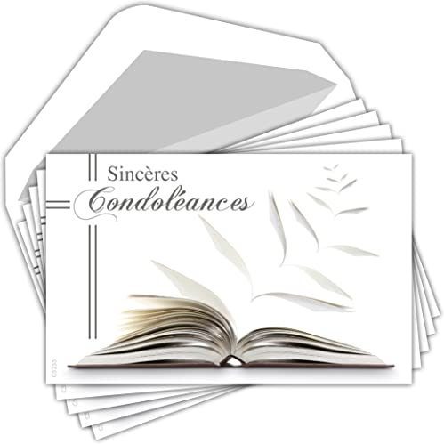 Afie Pochette de 5 Cartes Sincères Condoléances Nos pensées affectueuses vous soutiennent dans l'epreuve feuilles Décès Deuil Fabriqué en France
