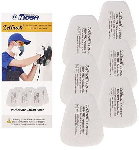 Zelbuck Accessoires pour Couverture de Visage 6* Cotons Filtrants Contre Gaz et Poussière, pour peinture, poussière, particules, polissage, soudure et autres protections de travail