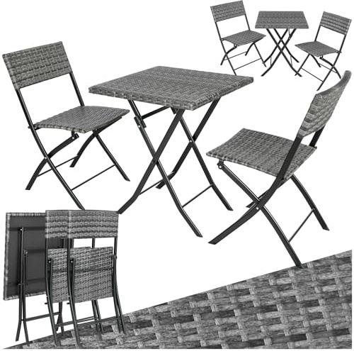 tectake® Salon de Jardin Extérieur en Poly Rotin pour 2 Personnes - Ensemble Chaise et Table Pliables - Mobilier pour Amenagement Balcon Terrasse Veranda