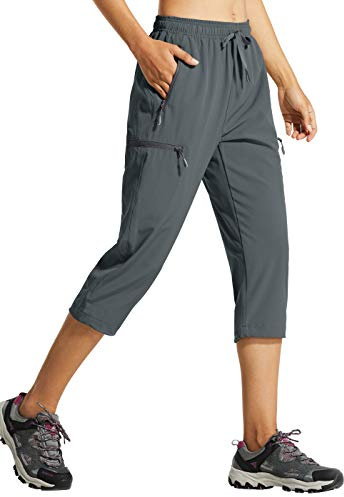 Libin Pantalones Cortos de Trekking Mujer Capri Senderismo Pantalón Ligeros Secado Rápido Impermeables Verano Shorts de Al Aire Libre con Bolsillos, Gray XS