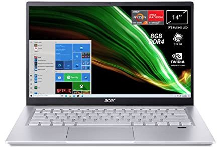 Acer Swift X SFX14-41G-R5VA PC Portatile, Notebook con Processore AMD Ryzen 7 5700U, RAM 8 GB DDR4, 512 GB PCIe NVMe SSD, Display 14 FHD IPS LED LCD, NVIDIA GeForce GTX 1650 4 GB, Windows 10 Home