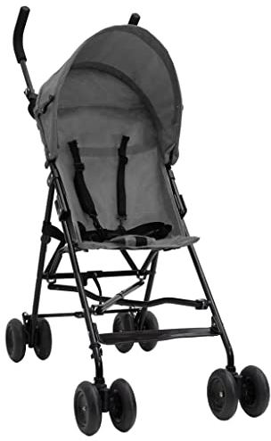 vidaXL Kinderwagen Faltbar Baby Buggy Sportwagen Kinder Babywagen Reisebuggy Kinderbuggy Babyjogger Kindersportwagen Hellgrau Schwarz Stahl