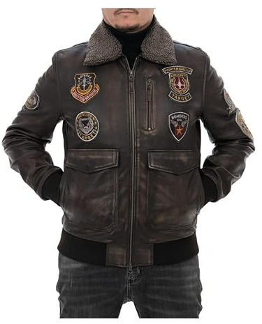 Pelletterie Borghese | Giubbotto Aviatore in Pelle Uomo | Vintage Tamponato | Bomber Giacca Vera Pelle | Made in Italy | AVIATORE LM (56, Vintage Moro)