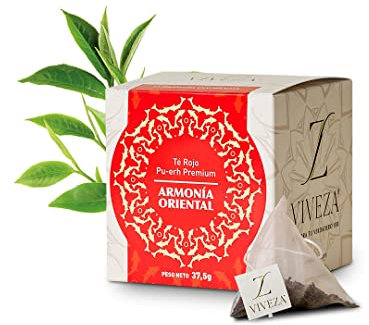 Viveza - Armonía Oriental Té Rojo Pu-Erh Edición Premium - Té Oxidado y Fermentado - Caja por 15 Pirámides Ensobradas - 37,5 gr