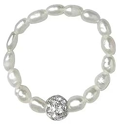 W WEILIRIAN Vintage Pearl Stretch Ring Pearl Beaded Stackable Ring Silver Crystal Bead Elastic Finger Ring Rhinestone Bead Elastic Ring Handmade Stacking Ring for Women Gifts