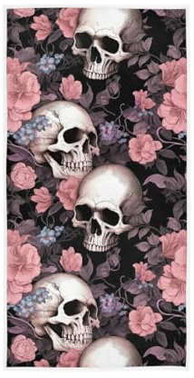 CHIFIGNO Handtuch, Motiv: Totenköpfe mit rosa Blumen, weich, Küchen-Geschirrtücher, Handtuch, Badetuch, Mehrzweck, für Badezimmer, Fitnessstudio, Spa, Workout, 76,2 x 38,1 cm