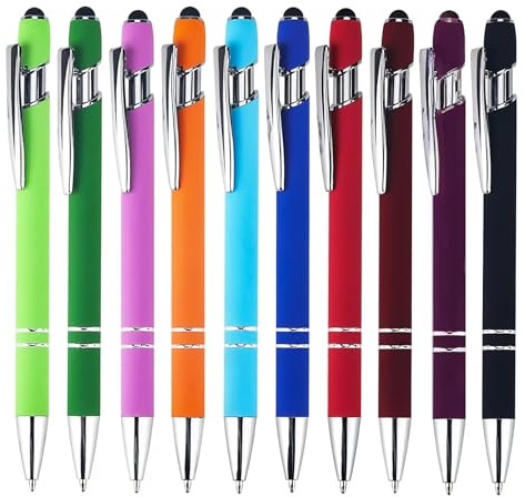 Stylus kulspetspenna, 10 stycken metallkulspetspennor 2 i 1 rullerball svart infällbar kulspetspenna för smartphone, notera, kort 0,7 mm