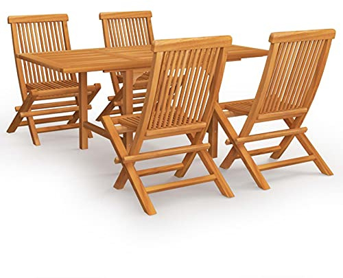 LAPOOH 5-TLG. Trädgårdmatgrupp massivt trä teak, matbord med stolset, trädgårdsmöbler sittgrupp, balkongmöbler, set med trädgårdsslounge, utemöbler, balkongmöbler set – 3059593