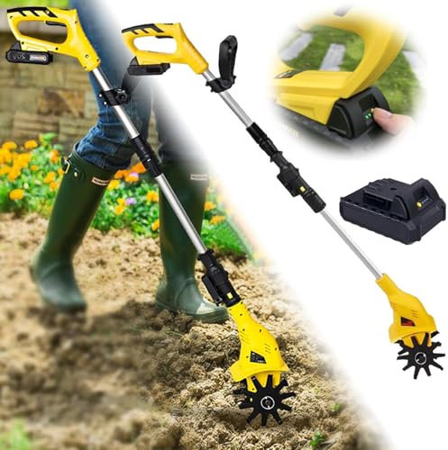 Electric Tiller Cultivator(2ah Battery Powered), Cordless Garden Cultivator, Cordless Garden Rotavator, for Garden, Vegetable Plots