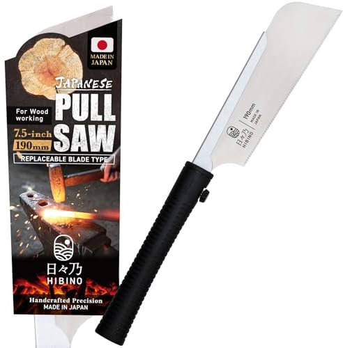 HIBINO Kataba - Sega a mano giapponese da 190 mm, con denti a taglio trasversale fine, leggera, lama a bordo singolo per lavori di precisione del legno, falegnameria e progetti di dettaglio, lama