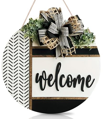 Cartel de Bienvenida para Puerta de Entrada: Elegante Señal de Madera con Diseño Artístico, Duradera y Robusta, para Espacio de Entrada (30 x 30 cm)