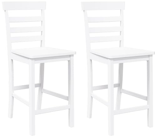 vidaXL Taburetes de Bar 2 uds Madera Maciza Blanca Caucho, Silla, Taburete de Barra de Cocina, Silla de bistró, Taburete de Barra de Desayuno