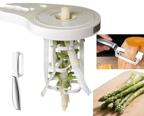 Pelador de espárragos y cuchillo pelador multiusos de acero inoxidable, 6 cuchillas de precisión con abrazadera y mortero, pelador manual 3 en 1 para espárragos, zanahorias y más