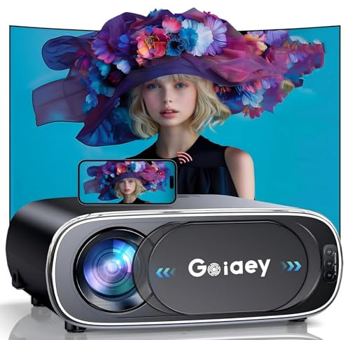 [Enfoque automático AI + cubierta de lente automático] Proyector 4K con WiFi y Bluetooth, proyector Goiaey 1200 ANSI para exteriores, Keystone automático y zoom del 50%-100%, proyector inteligente