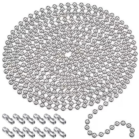 YUNHOLO 6 Meter Roller Blind Chain, Stainless Steel 4.5mm Blind Beads Chain, Silver Replacement Chain with 12 Pcs Blinds Cord Connector for Roller Blinds and Vertical Blin-ds Repair Parts