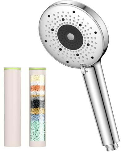 YEAUPE PRO Alcachofa de ducha de 110 mm, 6 tipos de chorro, totalmente cromada, incluye 2 filtros de repuesto, alta presión de agua y reducción de cal