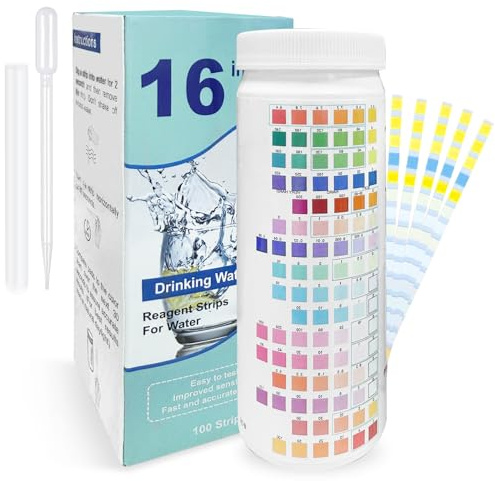 Tmefoy 100 Pezzi Test Acqua Potabile - 16 in 1 Test Durezza Acqua - per Potabile, Acquario, Test Acqua Piscina, Test Rapido pH, Durezza Totale, Cloro