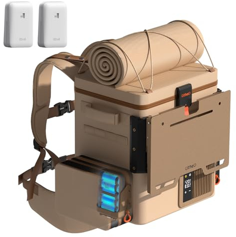 LiTHELi Réfrigérateur de voiture et glacière électrique portable Frozen Pack 12V, 20L/21QT avec 2 batteries U20, -20 à 20 °C, idéal pour le camping, les camping-cars et la plage (format sac à dos).