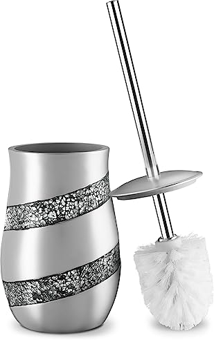 Creative Scents Toilet Brush and Holder Set - Silver Mosaic Toilet Bowl Brush and Holder, Toilet Cleaner Brush with Sturdy Stainless Steel Handle, Bathroom Toilet Scrubber Brush with Decorative Holder